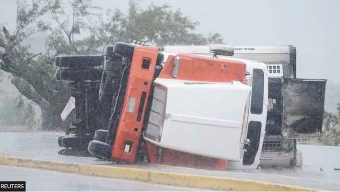 Strong winds upturn this orry in Tecuala, Nayarit state, Mexico. REUTERS