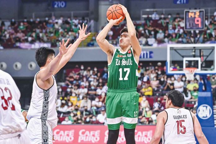 Kevin Quiambao bounced back from a subpar UAAP debut with 11 points in the De La Salle University Green Archers’ 83-63 win over University of Santo Tomas Growling Tigers. UAAP PHOTO