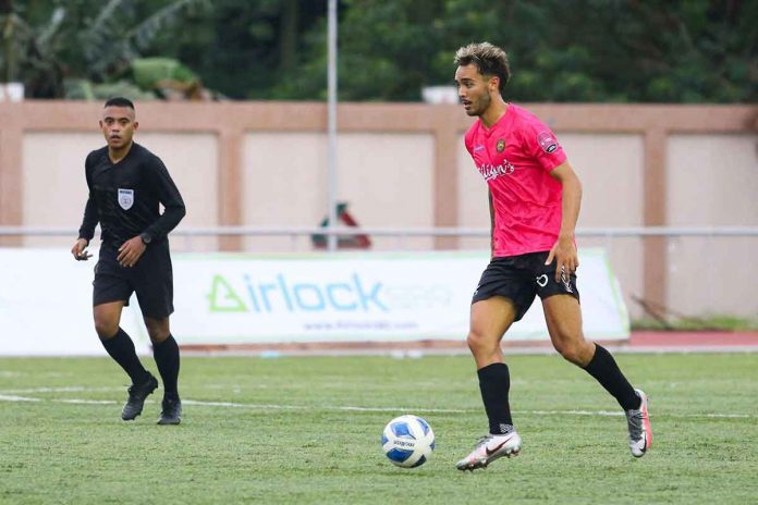 Finn McDaniel leads the Stallion-Laguna FC’s offense against Mendiola 1991 FC with two goals. PFL PHOTO