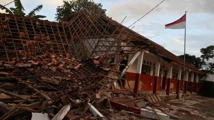 A collapsed school building in Cianjur. Reuters