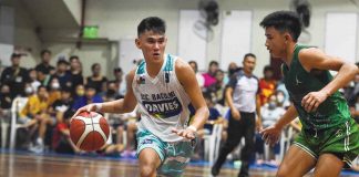 Mike Dubouzet of Team Davies Paints/LCC-B dribbles the ball against a University of St. La Salle Stingers defender during the 1st UNBL Open Tournament on Nov. 6 at the Bacolod Tay Tung High School Po Hang Gym. PHOTO COURTESY OF STEPHEN TAN