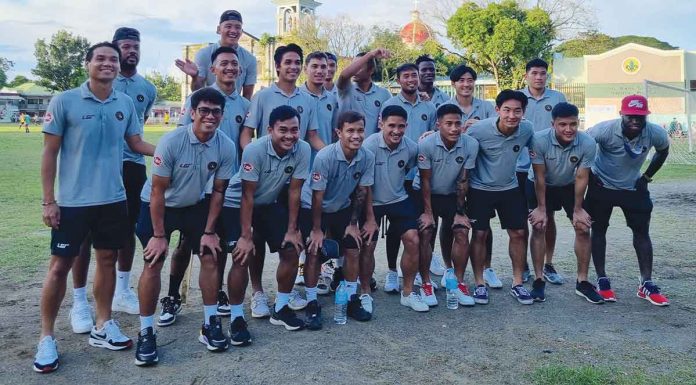 Kaya Futbol Club-Iloilo looks to beat United City Football Club in their 2022-2023 Philippines Football League encounter this afternoon at the Iloilo Sports Complex. They are shown here during a visit to Barotac Nuevo, Iloilo yesterday. KAYA-ILOILO PHOTO