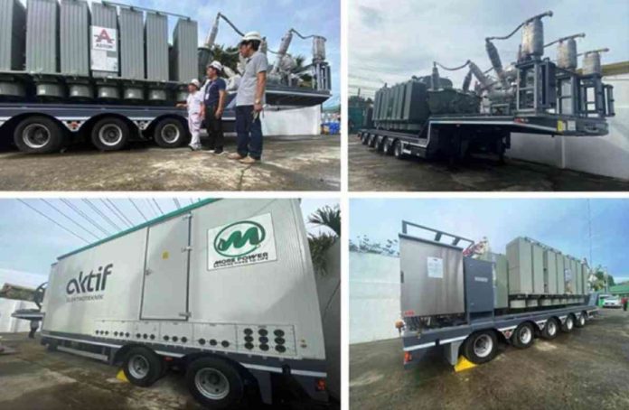 MORE Power’s substation project manager Engineer Wilmar Gonzaludo (center), along with Project Control and Administration supervisor Engineer John Dave Jabatan (left), and Project Development & Management assistant vice president Engineer Paterno Cabangisan (right), hold a media briefing on MORE Power’s brand-new mobile substation over the weekend.