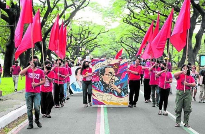 REMEMBERING JOMA. Supporters of Communist Party of the Philippines founder Jose Maria “Joma” Sison gather at the University of the Philippines campus in Diliman, Quezon City, on Dec. 19, 2022, to honor the communist leader who died in the Netherlands on Dec. 16, 2022. FILE PHOTO BY GRIG C. MONTEGRANDE / PHILIPPINE DAILY INQUIRER