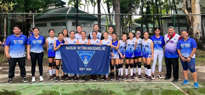 Bacolod Tay Tung High School Thunderbolts elementary girls volleyball team with the coaching staff. PHOTO COURTESY OF ROBERTO CALAMBA JR.