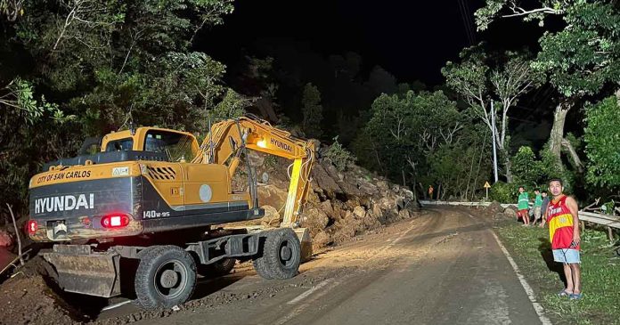 The San Carlos City Disaster Risk Reduction Management Office cautioned motorists to stay alert and, if possible, avoid using the eco-translink highway at night due to the landslide threat. SANCARLOSCITY DRRMO