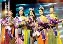 Raniele Shaine S. Saulog (center) from Cabatuan, Iloilo was crowned Miss Iloilo 2023 on Wednesday night at the Iloilo Convention Center. With her are (from left) fourth runner-up Jeraldine Quimson, first runner-up Chloei Darl Gabales, second runner-up Tracy Lois Bedua, and third runner-up Ma. Cristina Isabel Tallador.