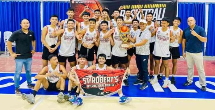 St. Robert’s International Academy Panda Rockets-Elite Lab received their championship trophy after ruling the Under-17 category of Iloilo Schools Development Basketball Tournament. PHOTO COURTESY OF EUGENE CHUA