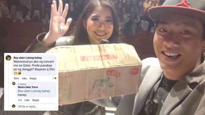 Moira Dela Torre keeps her promise as she delivers “danggit” to fan Christian a.k.a. "Boy ulam Lutong bahay" during her concert in Qatar. SCREENGRAB FROM BOY ULAM LUTONG BAHAY FB PAGE