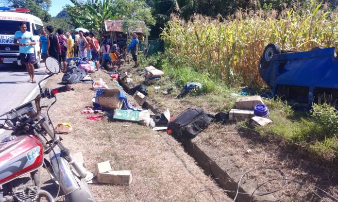 The engine of a jeepney detached, causing it to overturn and injuring 12 passengers in Hamtic, Antique on Sunday, March 26. QUIRCO ALCAZAR FACEBOOK PHOTO