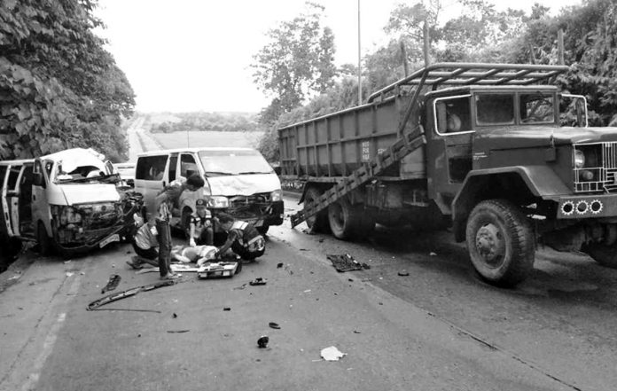 Three vehicles figured in a collision killing one in Sagay City, Negros Occidental on Thursday, March 16. SAGAY CITY PNP PHOTO