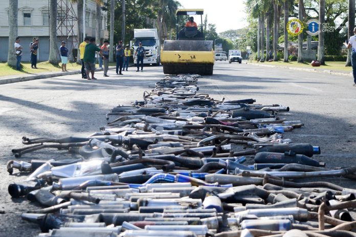 Over a thousand modified motorcycle mufflers were destroyed in San Carlos City, Negros Occidental yesterday, March 20. SAN CARLOS CITY LGU FACEBOOK PHOTO