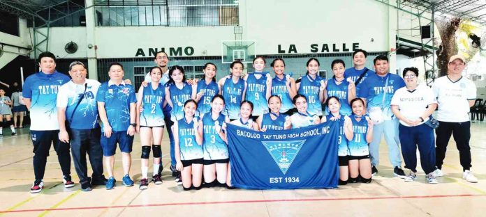 Members of the Bacolod Tay Tung High School Thunderbolts team that ruled the 42nd NOPSSCEA Aspirants Girls Volleyball Tournament. CONTRIBUTED PHOTO