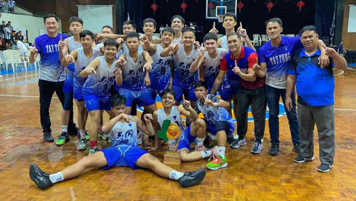 Members of Bacolod Tay Tung High School Thunderbolts celebrates after ruling the 1st United Basketball League Aspirants Basketball Cup 2023. PHOTO COURTESY OF STEPHEN TAN