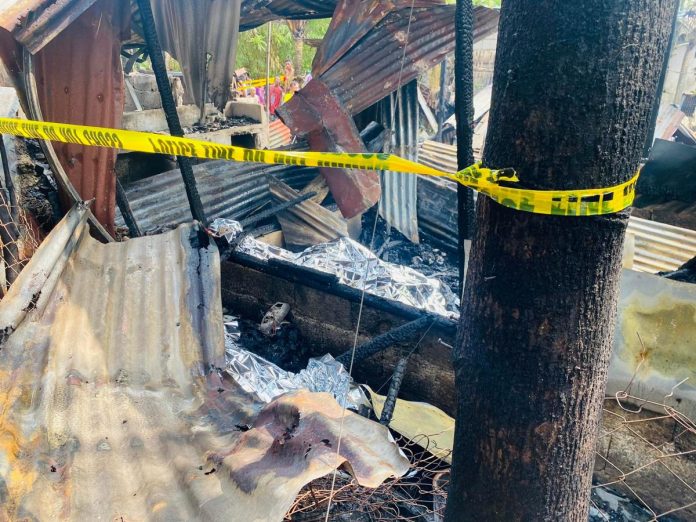 Fire gutted eight homes, killing a handicapped mother and her three-year-old child in Barangay Taculing, Bacolod City, yesterday, April 17. RADYO BANDERA-BACOLOD