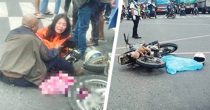 A truck accidentally hit a motorcycle and ran over a three-year-old girl, killing her on the spot, in Barangay Villamonte, Bacolod City on Tuesday, April 18. LTHIRD PONJE/LIFE SAVER AMBULANCE PHOTO/ RADYO BANDERA BACOLOD PHOTO