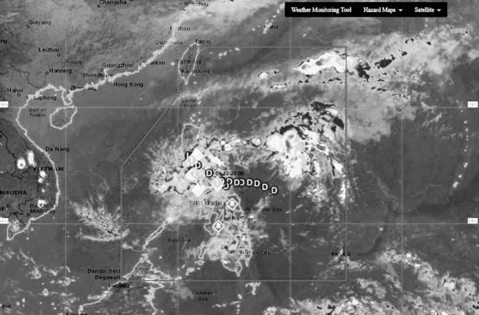 A satellite image of Tropical Depression “Amang” as of 4 p.m. of April 12, 2023 from the Philippine Atmospheric, Geophysical and Astronomical Services Administration