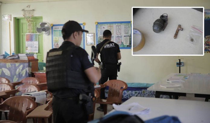 A Grade 10 student caused a scare in Talisay City, Negros Occidental, yesterday, April 4, for bringing a hand grenade to school. TALISAY POLICE/RADYO BANDERA BACOLOD PHOTOS