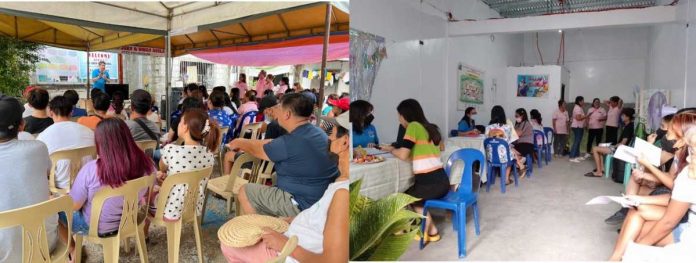 SSS Professional Sector Department Head Carlo C. Villacorta (left photo) shares the value of SSS membership to residents of Villa Española in San Jose Del Monte, Bulacan, while several employees from the SSS Professional Sector Department (right photo) handle the inquiries and transactions of the community's residents.