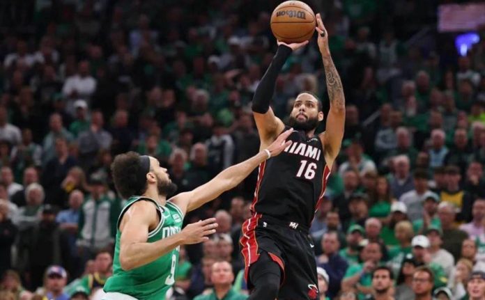 Caleb Martin dropped 26 points to help lead the Heat in what turned out to be a blowout win in Game 7. MADDIE MEYER/GETTY IMAGES