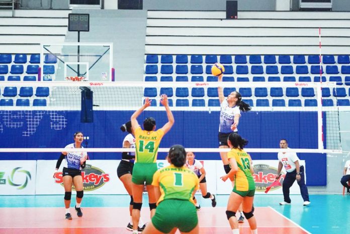 Bacolod Tay Tung High School Thunderbolts’ Camila Amor Bartolome goes for a drop shot against Naga College Foundation. PHOTO COURTESY OF SHAKEY’S GIRLS VOLLEYBALL INVITATIONAL