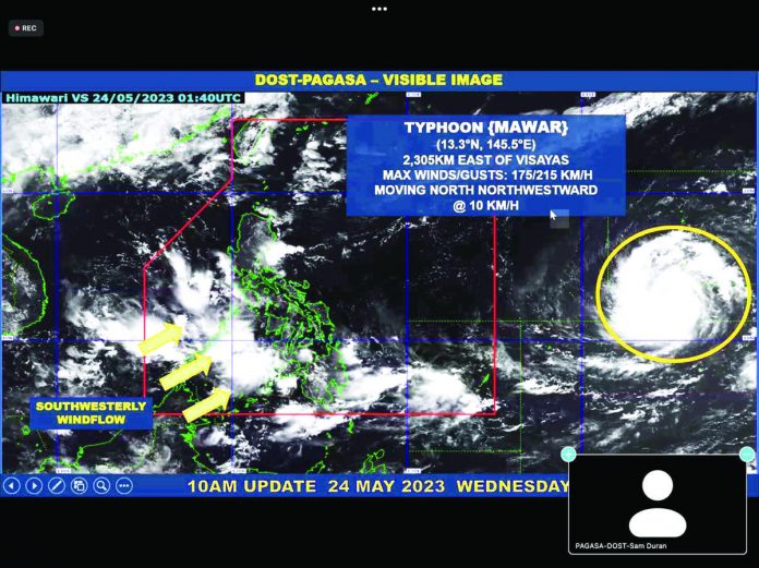 Typhoon “Mawar” is expected to enter the Philippine area of responsibility (PAR) between Friday evening, May 26, and Saturday morning, May 27. It will be named “Betty” once it enters the PAR. DOST-PAGASA PHOTO