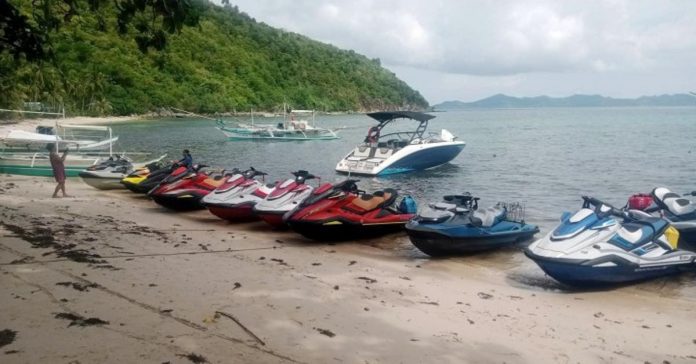 Jet skis are seen in this undated photo parked on one of the islands of El Nido. Such watercraft is forbidden from entering the El Nido Taytay Managed Resource Protected Area. PHOTO COURTESY OF GERRY COLLADO