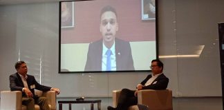 Kroll’s Cyber Risk senior vice president Carlos Ely Tingson (left), US Embassy in the Philippines economic officer Saptarshi Basu (on screen), and United States Agency for International Development-Office of Economic Development Governance senior economic growth specialist John Avila (right) answer queries from the press during the first day of the US Embassy 15th Media Seminar entitled “Building Blocks: The US-Philippine Partnership for a Prosperous and a Cyber-secure Digital Economy.” GLENDA TAYONA/PN