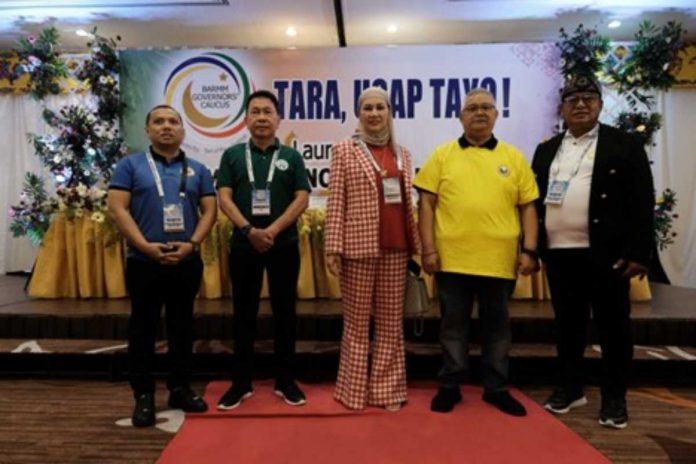 Five governors of the Bangsamoro Autonomous Region for Muslim Mindanao join force for the creation of the Bangsamoro Governors’ Caucus (BGC). Present in the launching of the program are (L-R) Maluso, Basilan Mayor Hanie A. Bud as representative of Governor Jim Hataman, Sulu Governor Abdusakur Mahail Tan, Maguindanao Del Sur Governor Bai Mariam Mangudadatu, Lanao Del Sur Governor Manintal “Bombit” Alonto Adiong Jr (spokesman) and Tawi-Tawi Governor Yshmael “Mang” I. Sali