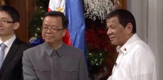 This file photo taken on Dec. 4, 2019, shows then-President Rodrigo Duterte welcoming the newly-appointed Chinese ambassador to the Philippines, Huang Xilian, in Malacañan. PHOTO FROM THE FACEBOOK PAGE OF RTVM