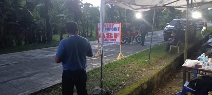 The local government of Barbaza in Antique sets up African Swine Fever checkpoints in the municipal borders to monitor, control and manage the entry and movement in the municipality of all live swine pigs, pork and its by-products. FITS CENTER BARBAZA FB PHOTO