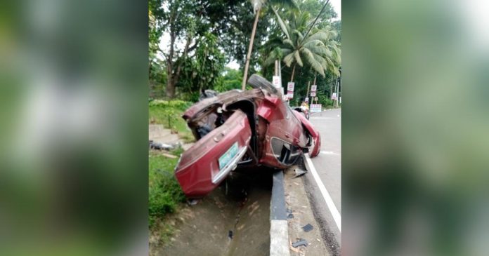 A sport utility vehicle overturned in Jordan, Guimaras, early Tuesday morning, July 11. A 16-year-old passenger died while the driver was being treated. HERBEN JOHN L. GALLENTES FB PHOTO