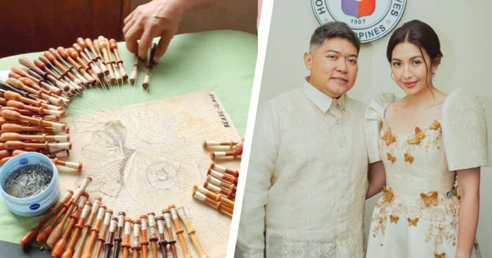 The detailed handiwork of bobbin lace patterns using Belgian thread adorned the Barong of Iloilo’s 2nd District Cong. Michael B. Gorriceta and the sleeves and bodice of the Filipiniana of his better half, Dr. Kathryn Joyce. RAMA SILVA PHOTO, CONG. MICHAEL B. GORRICETA PHOTO