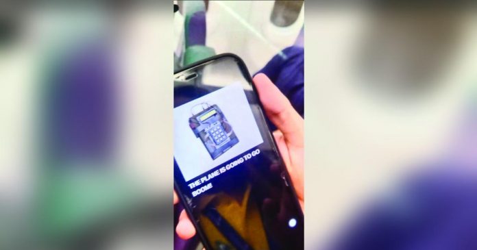 Photo shows the mobile phone of a Cebu Pacific flight 5J472 passenger receiving a message via AirDrop showing a picture of a bomb and the words “THE PLANE IS GOING TO GO BOOM!” around 11:39 p.m. on Sunday, July 2.