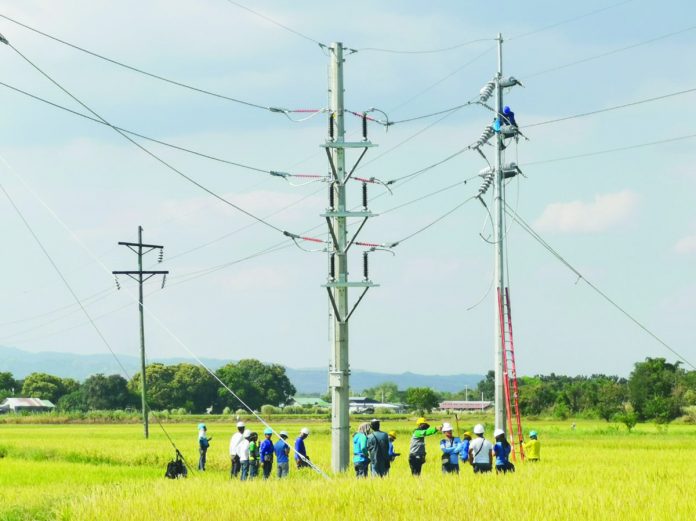 Linemen of the National Grid Corporation of the Philippines at the Hermosa-Floridablanca transmission line in Pampanga. NGCP PHOTO