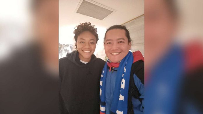 Ilonggo football coach Luke Trasporto (right) with Filipinas star Sarina Bolden. PHOTO FROM LUKE TRASPORTO’S FACEBOOK PAGE