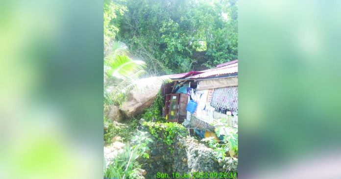 The house of Eden and Joan Somodio in Buenavista, Guimaras, was partially damaged due to a landslide on Sunday, July 16. GUIMARASNON BROADCASTING SERVICE FB PAGE