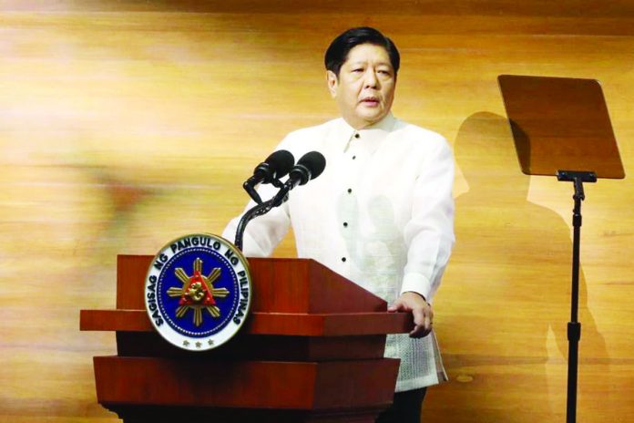 President Ferdinand “Bongbong” Marcos Jr. delivers his second State of the Nation Address at the Batasang Pambansa in Quezon City on Monday, July 24. JOEY RAZON/NIB-PNA