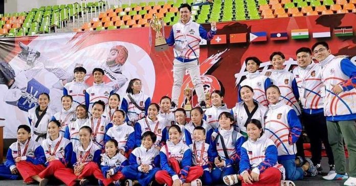 Members of Iloilo MVP Taekwondo Gym rejoice following their success in the 2023 Heroes Taekwondo International Championship in Thailand. PHOTO COURTESY OF MARK PINGGOL