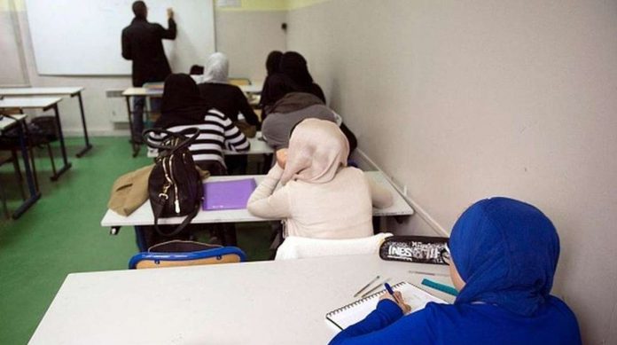 Students are pictured in their classroom at the La Reussite Muslim school in Aubervilliers. AFP