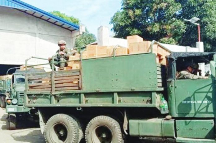 Soldiers seize several boxes of smuggled cigarettes in Sulu in January 2023. PHOTO COURTESY OF AFP WESTERN MINDANAO COMMAND