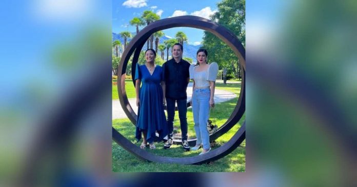 John Lloyd Cruz and Shaina Magdayao pose with their “Essential Truths of the Lake” co-star Hazel Orencio.