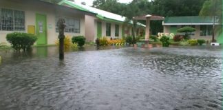 Several areas and schools in Iloilo City, Antique and Guimaras were flooded on Monday, Aug. 28, due to heavy rains brought by the southwest monsoon enhanced by Typhoon “Goring.” File photo shows the flooded grounds of the San Fernando Elementary School in San Jose de Buenavista, Antique. PHOTO COURTESY OF HOPPO RICARZE