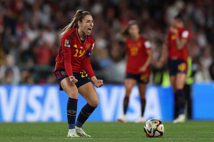 Spain’s Olga Carmona celebrates after her team won the 2023 FIFA Women’s World Cup crown. PHOTO FROM FIFA WOMEN’S WORLD CUP FACEBOOK PAGE