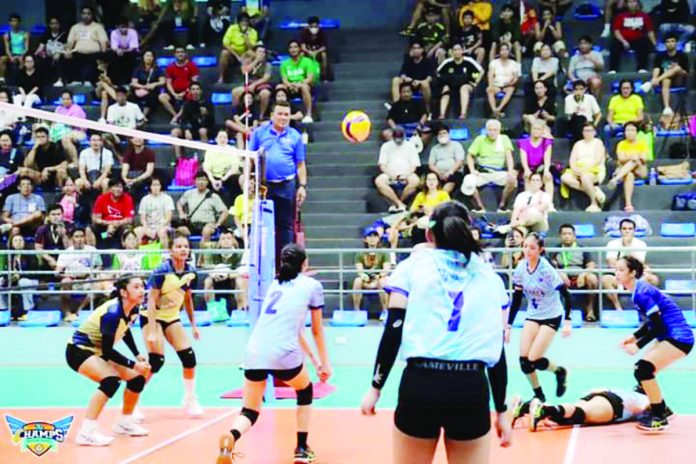 The ball floats on the air after being saved by a Western Visayas secondary girls volleyball team player. PHOTO COURTESY OF DEPED TAYO WESTERN VISAYAS REGION