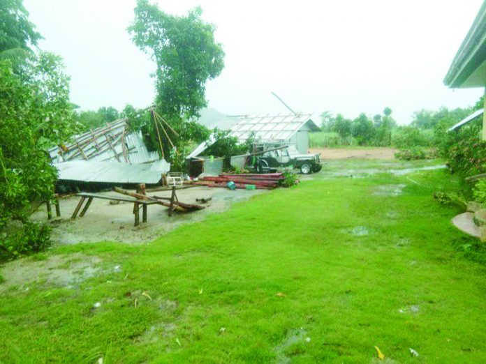 A Friday afternoon tornado left six homes partially damaged in San Dionisio, Iloilo. JHE PACIENTE BINGGAN FB PHOTO