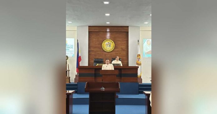 Aklan governor Jose Enrique Miraflores delivers his State of the Province Address at the Sangguniang Panlalawigan Session Hall. Seated behind him is Vice Gov. Reynaldo Quimpo. JOSE ENRIQUE MIRAFLORES FACEBOOK