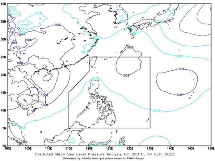 The state weather bureau says on Sunday that two low pressure areas are being monitored inside and outside the Philippine areas of responsibility: the first is located 730 kilometers east-northeast of Itbayat, Batanes, while the second is spotted 2,025 kilometers east of southeastern Luzon. PHOTO FROM PAGASA’S FACEBOOK PAGE