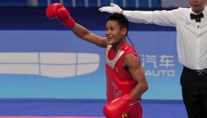 Ilonggo Arnel Mandal settles for a silver medal finish in the 19th Asian Games wushu men’s -56 kilogram. PHOTO COURTESY OF POC