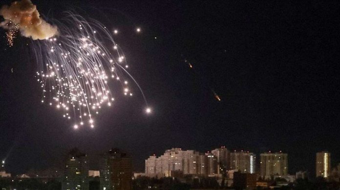 A Russian attack drone explodes in the night sky over Kyiv, the capital of Ukraine. REUTERS